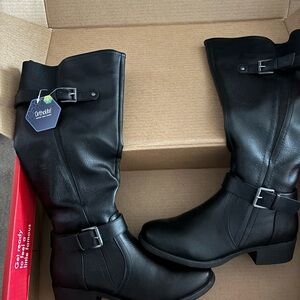 Kohl's Black Knee-High Buckle Heeled Boots